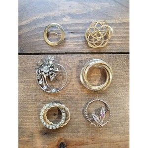 Vintage Brooches Circle Gold and Pronged Crystal Lot